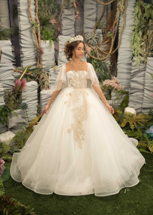 Gold Lace Ivory Tulle Floor Length Flower Girl Dress